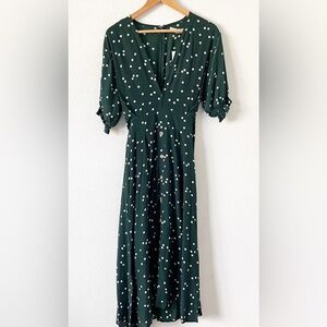 Faithfull the Brand Green Puff Sleeve Midi Dress